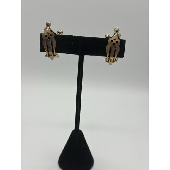 Vintage Gold Tone Pink Rhinestone Wing Clip On Earrings - Picture 3 of 4